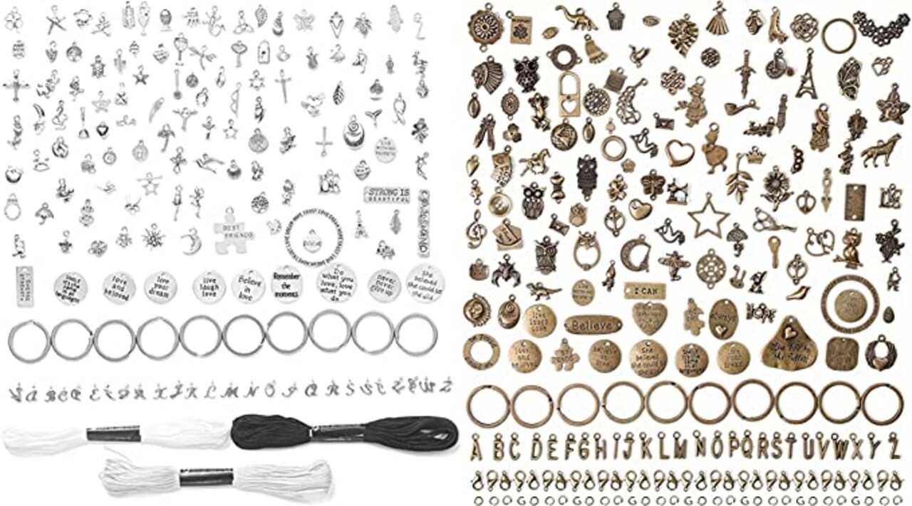 Incraftables 166pcs Bronze Charms Set & 166pcs Silver Charms Set for Jewelry Making. Bulk DIY Necklace, Bracelet, Bangle & Keychain Making Kit